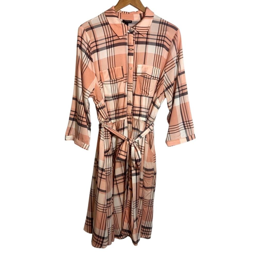 Torrid Plaid Midi Dress in Peach and Black